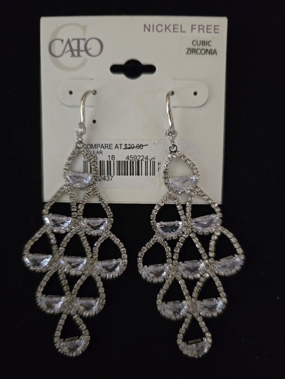 Cato Silver-Tone Clear Cubic Zirconia Teardrop Chandelier Earrings